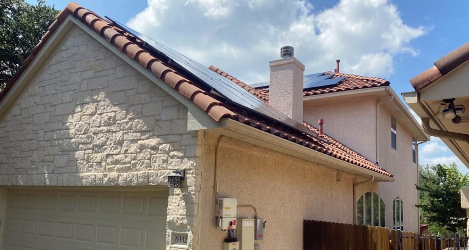 Rooftop solar array installed on an Austin-area home